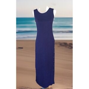 y2k NWT Chic Premise Sleeveless Knit Maxi Dress w Side Slip‎ Navy Color  - XL